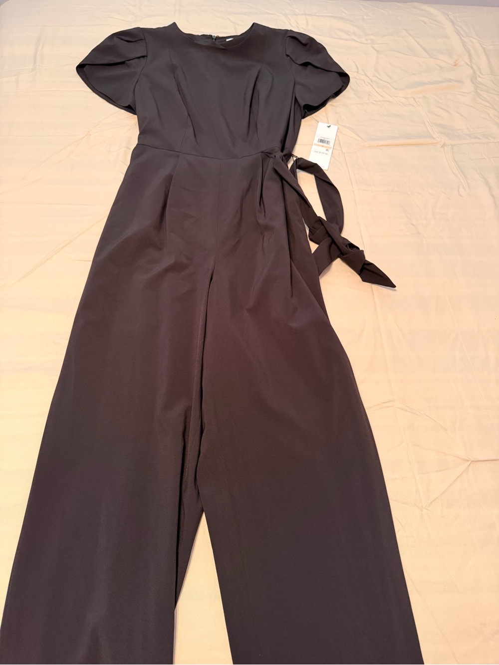 Calvin Klein Black Short-Sleeve Wide-Leg Tie-Waist Jumpsuit